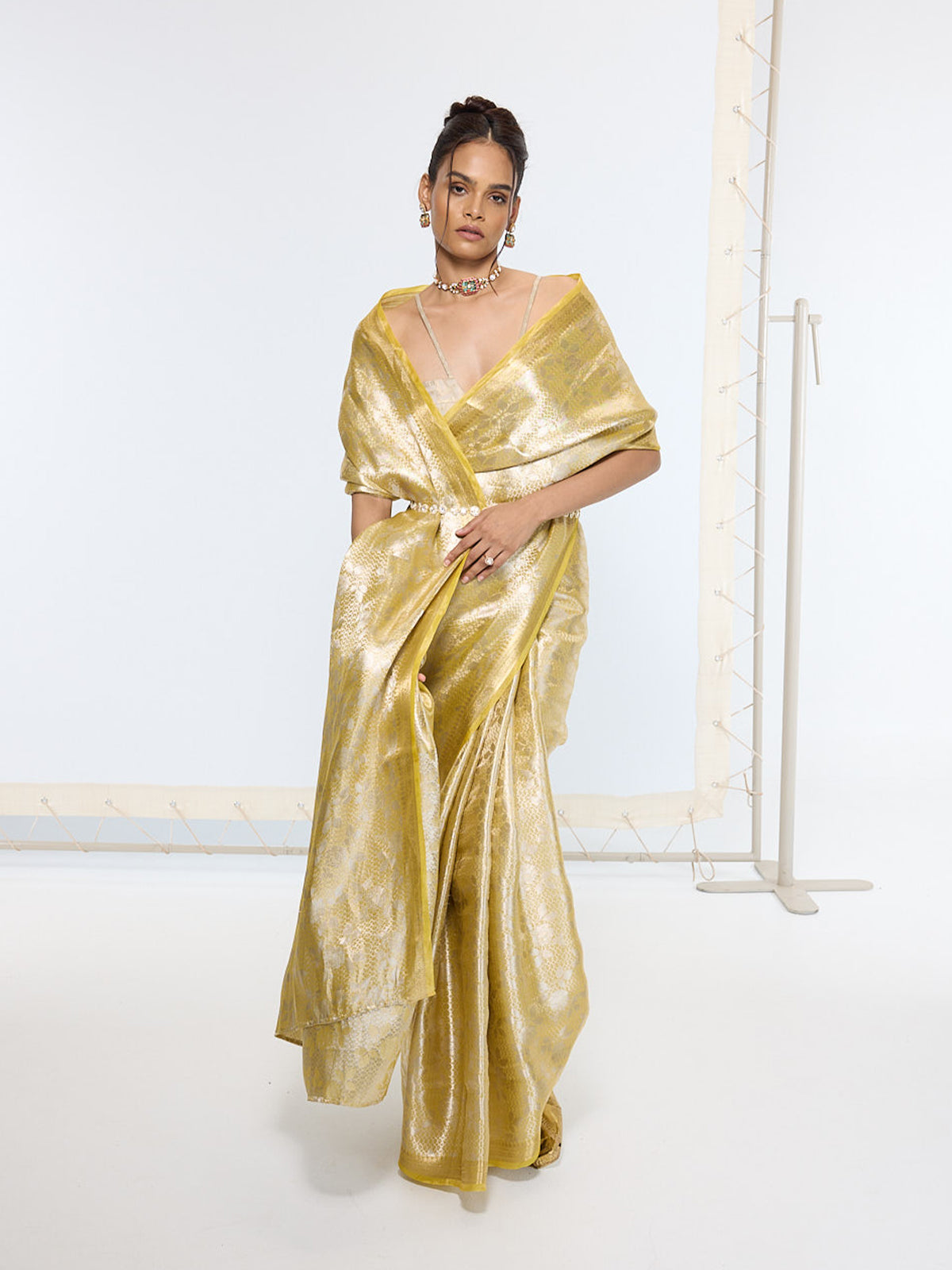 Handwoven Golden Ember Tissue Saree