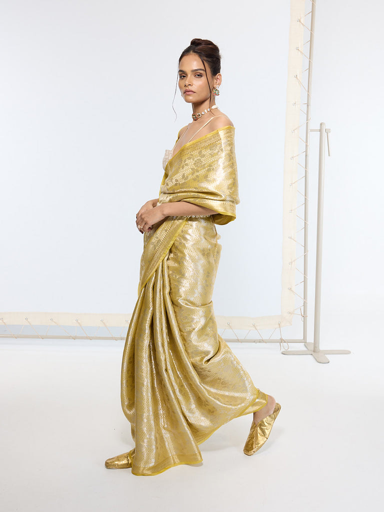 Handwoven Golden Ember Tissue Saree