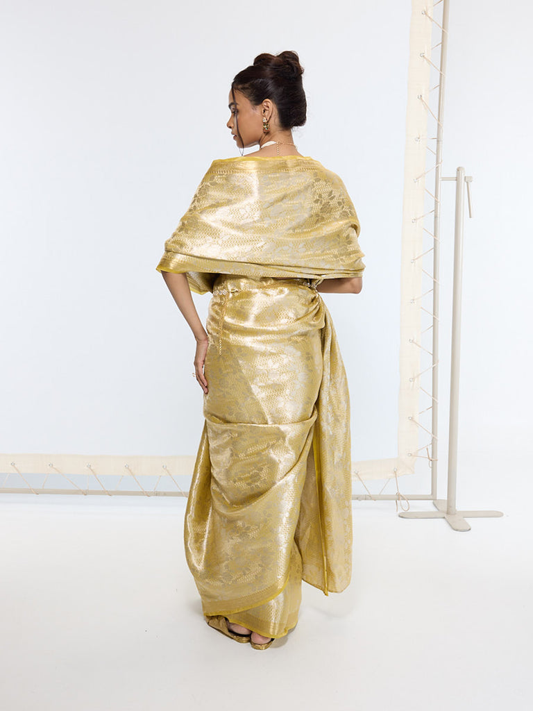 Handwoven Golden Ember Tissue Saree