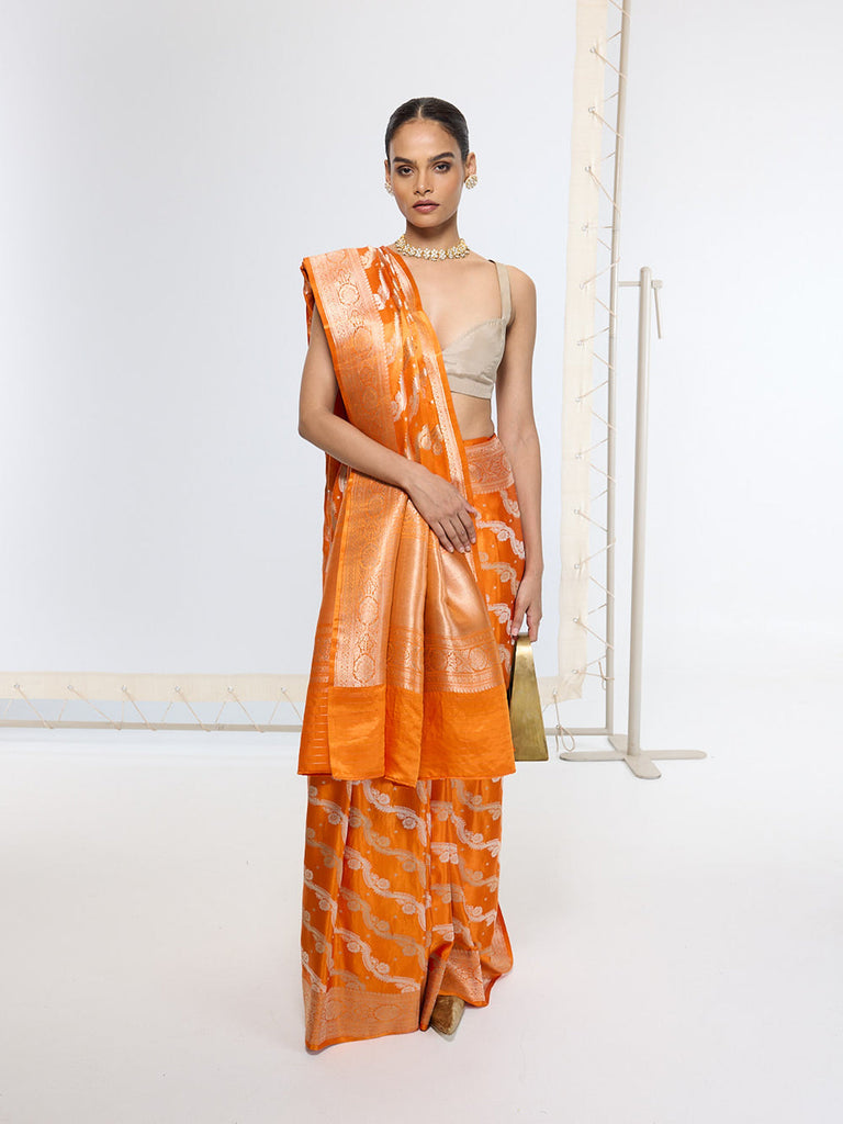Handwoven Burnt Orange Banarasi Saree