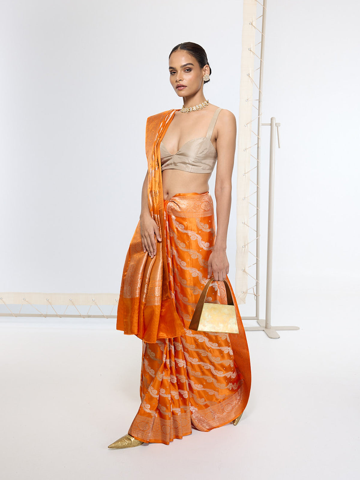 Handwoven Burnt Orange Banarasi Saree