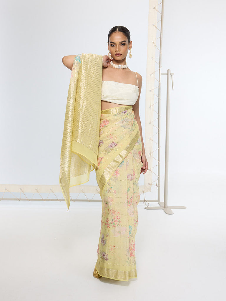 Handwoven Gold Printed Saree