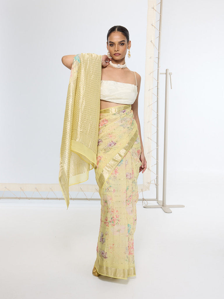 Handwoven Gold Printed Saree