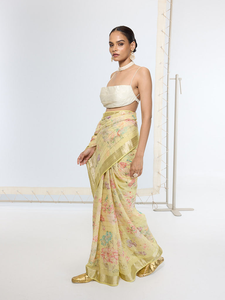 Handwoven Gold Printed Saree