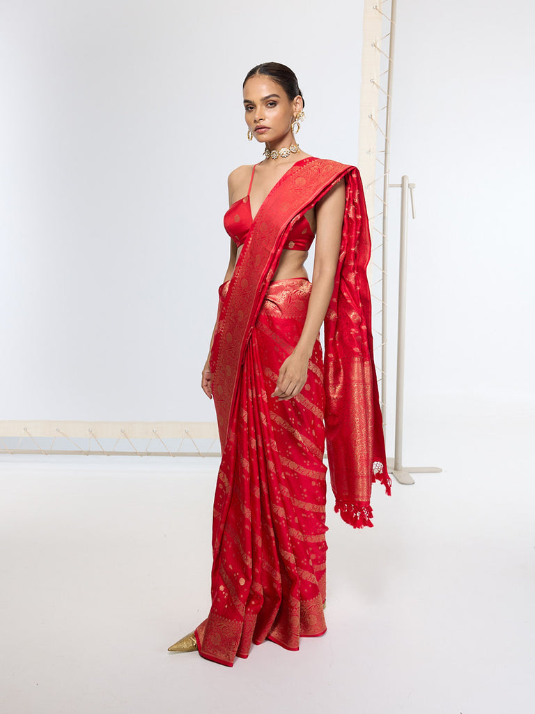 Handwoven Crimson Red Saree