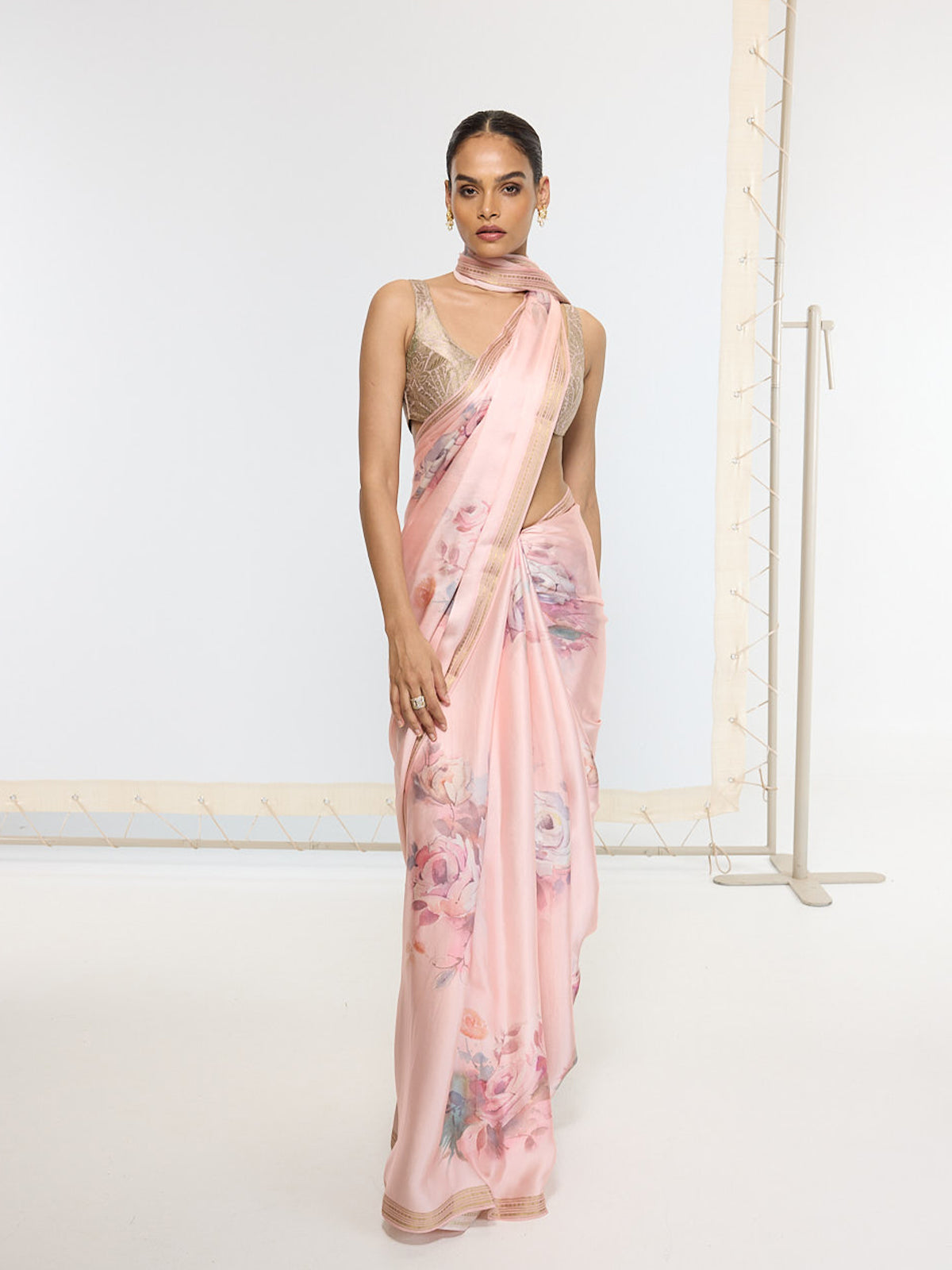 Handwoven Rose Quartz Printed Saree