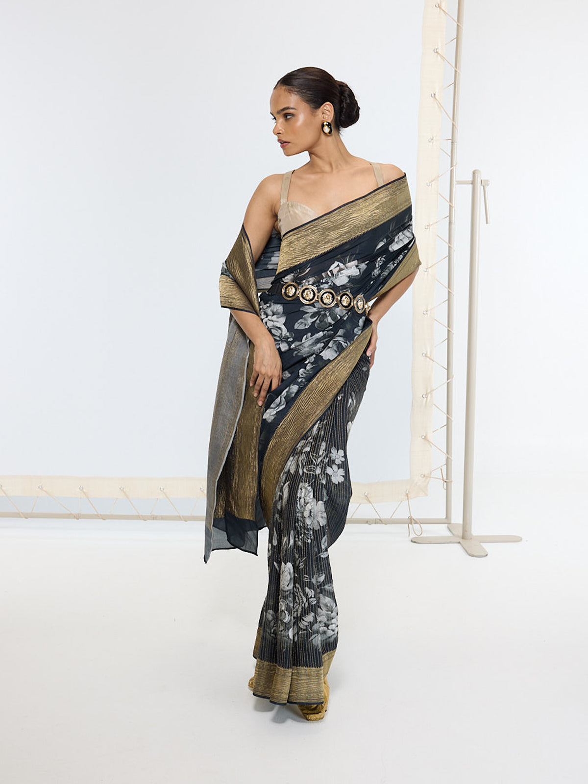 Handwoven Midnight Black Printed Saree