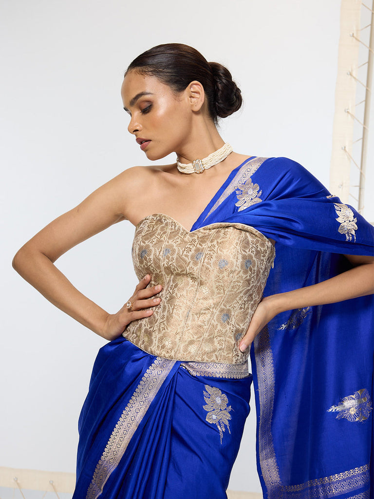 Handwoven Prussian Blue Saree