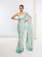 Handwoven Aqua Blue Printed Saree