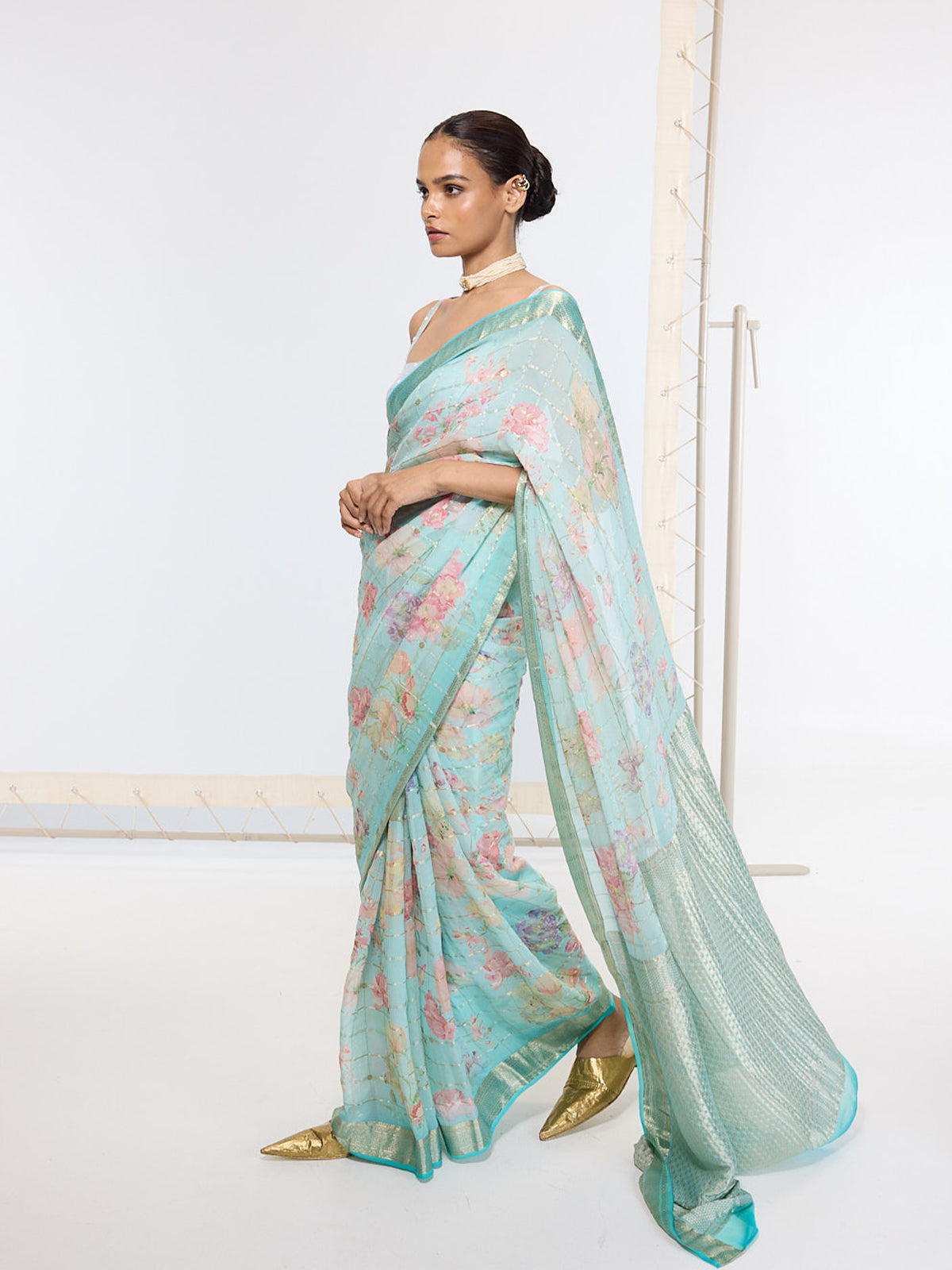 Handwoven Aqua Blue Printed Saree