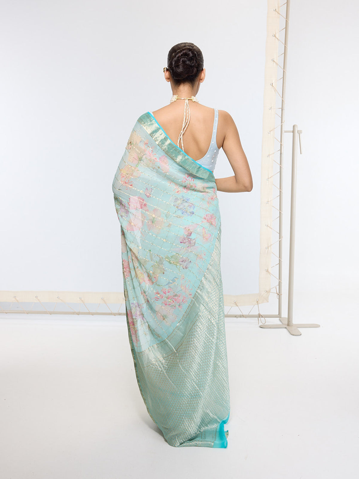 Handwoven Aqua Blue Printed Saree