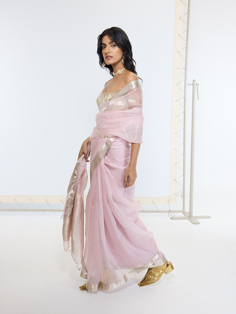 Handwoven Lavendar Rose Saree