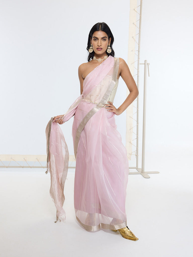 Handwoven Lavendar Rose Saree