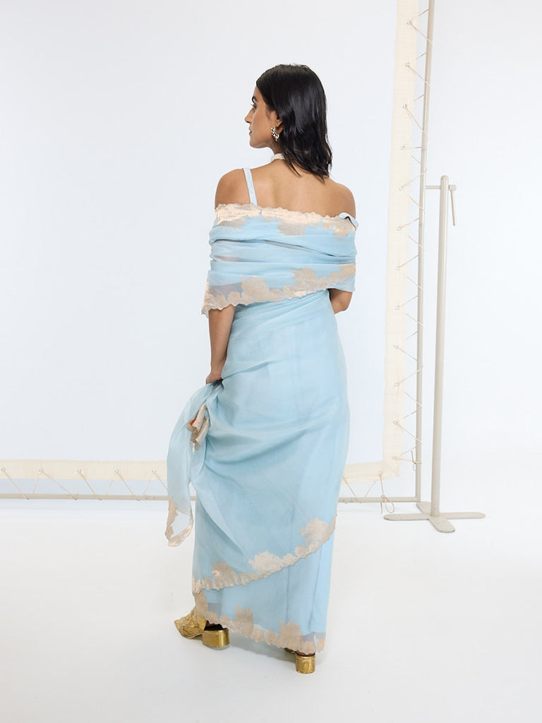 Handwoven Icy Blue Saree