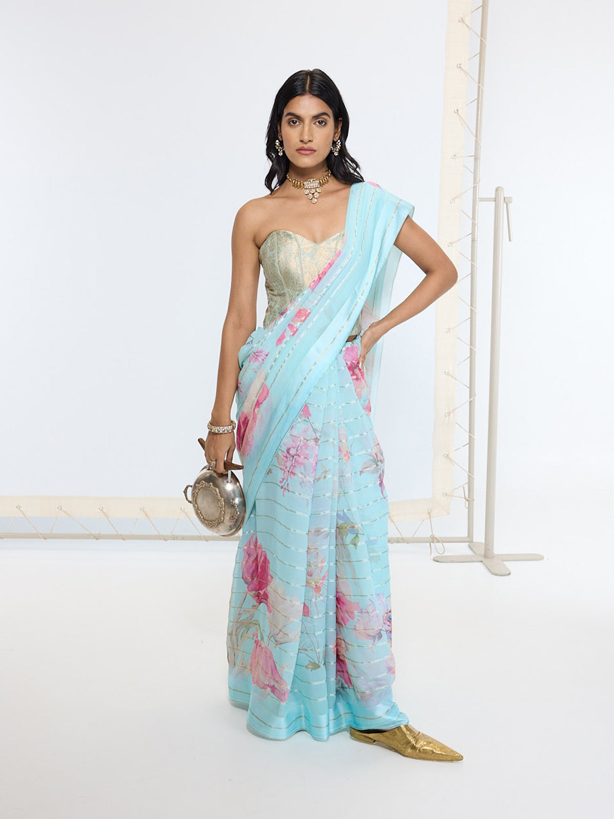 Handwoven Baby Blue Printed Saree