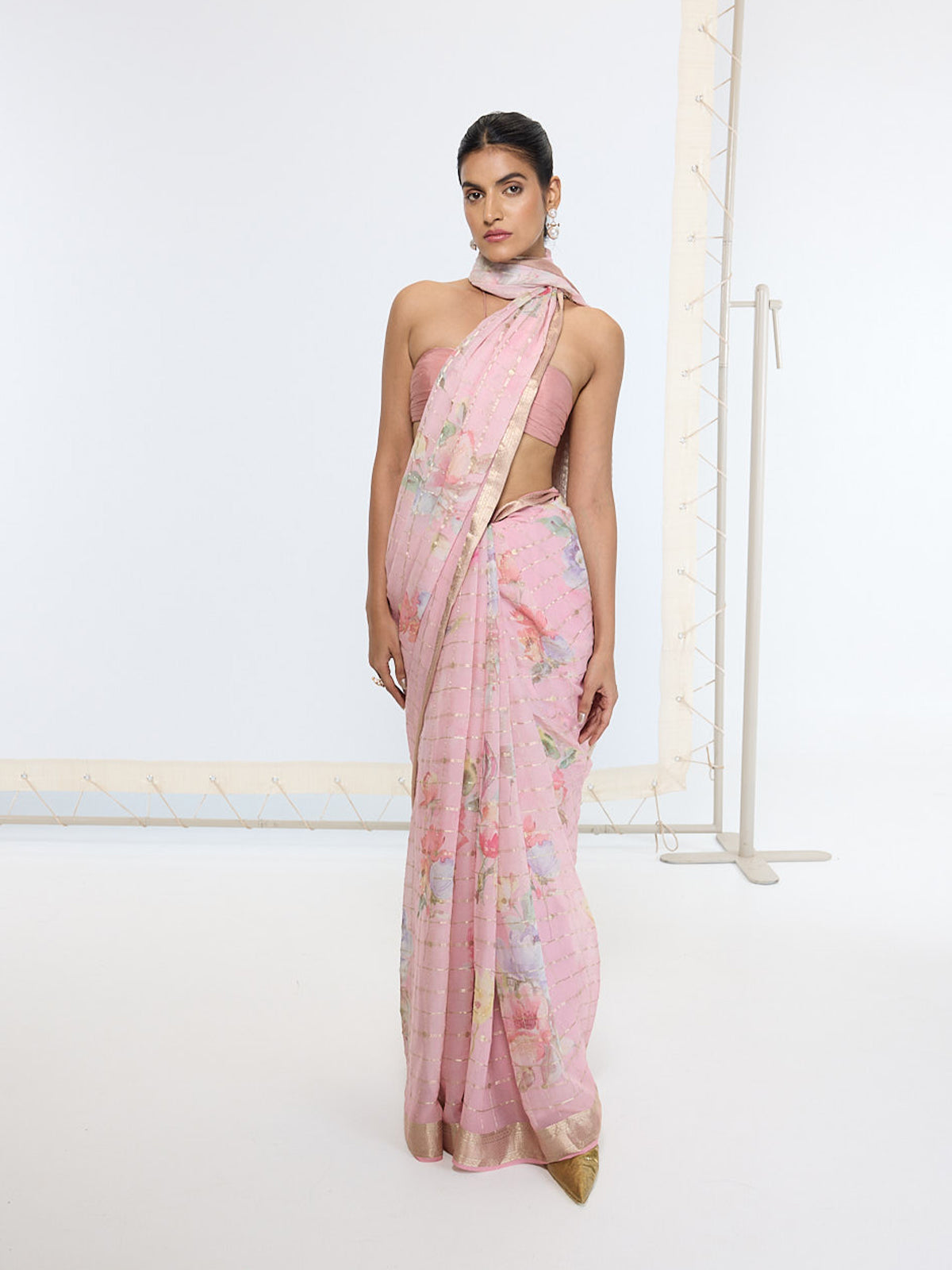 Handwoven Ballet Pink Printed Saree