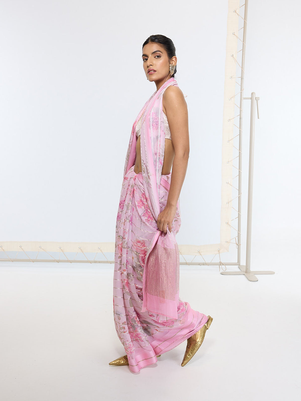 Handwoven Blush Pink Printed Saree