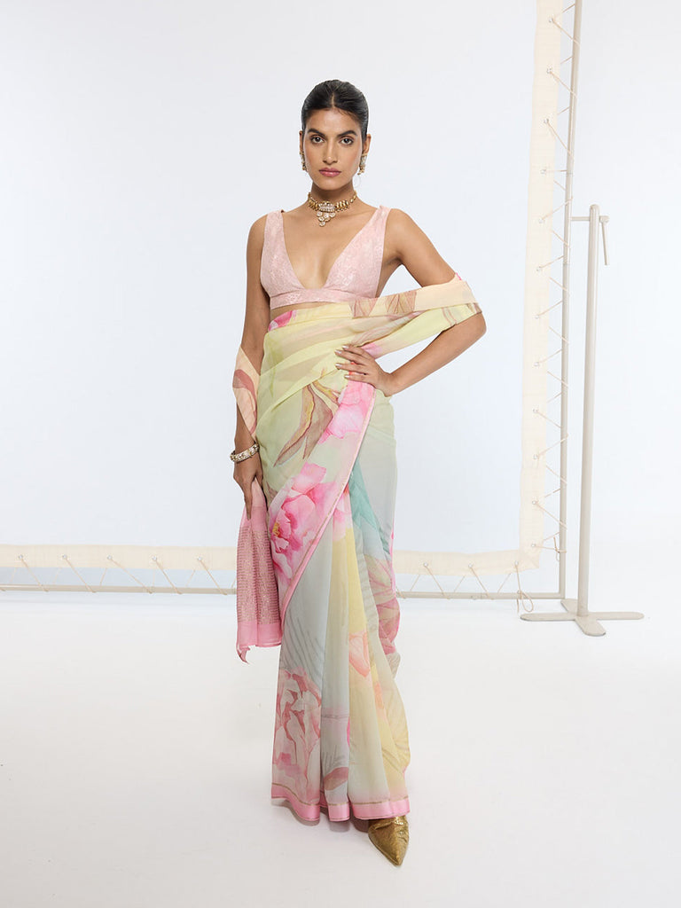 Handwoven Butter Yellow Printed Saree