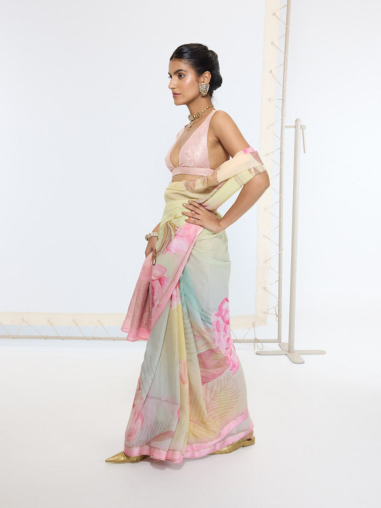 Handwoven Butter Yellow Printed Saree