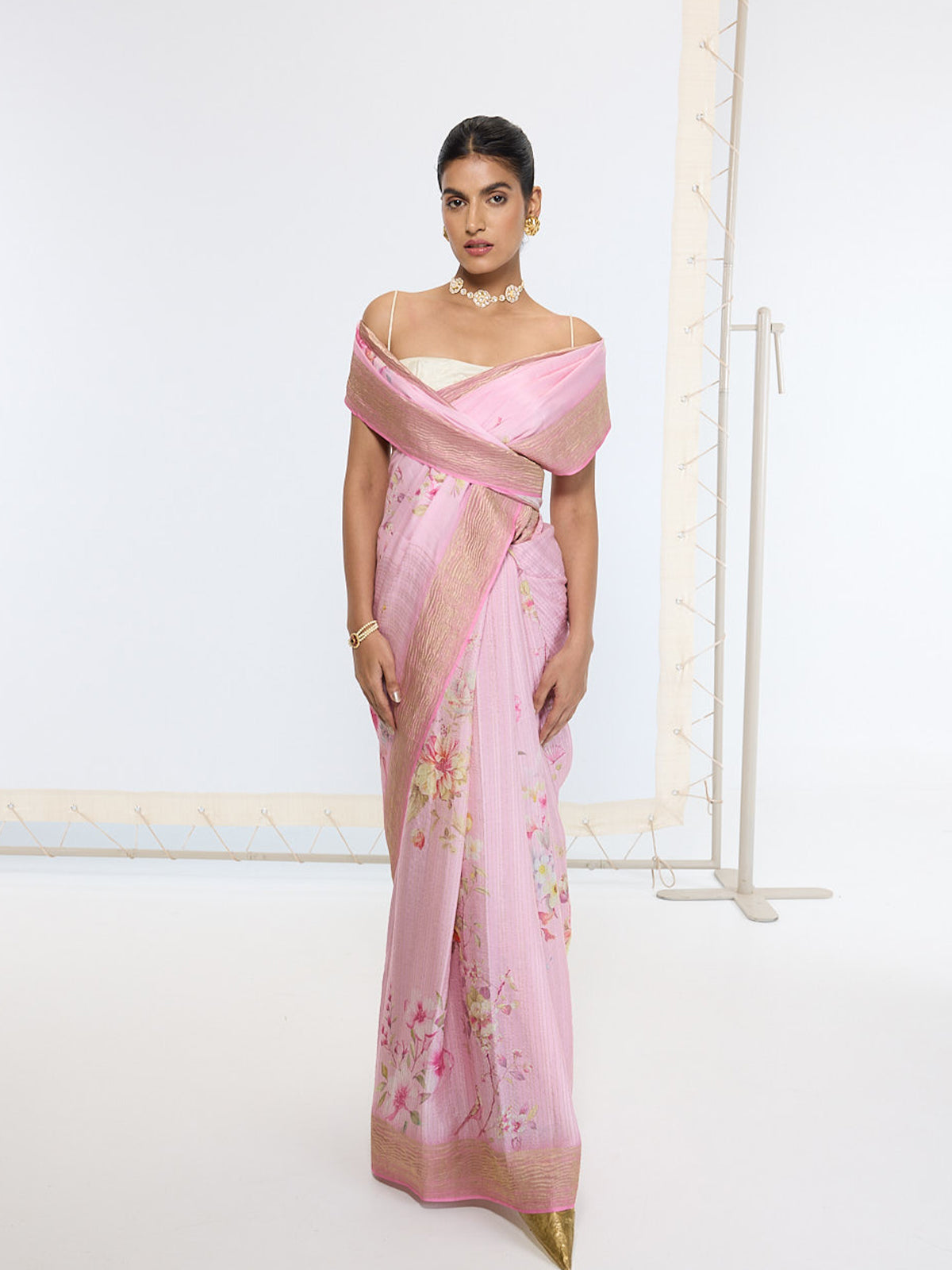 Handwoven Candy Pink Printed Saree