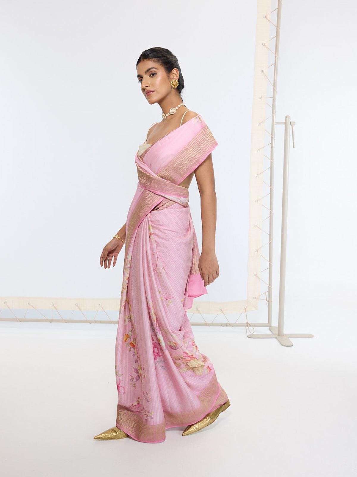 Handwoven Candy Pink Printed Saree