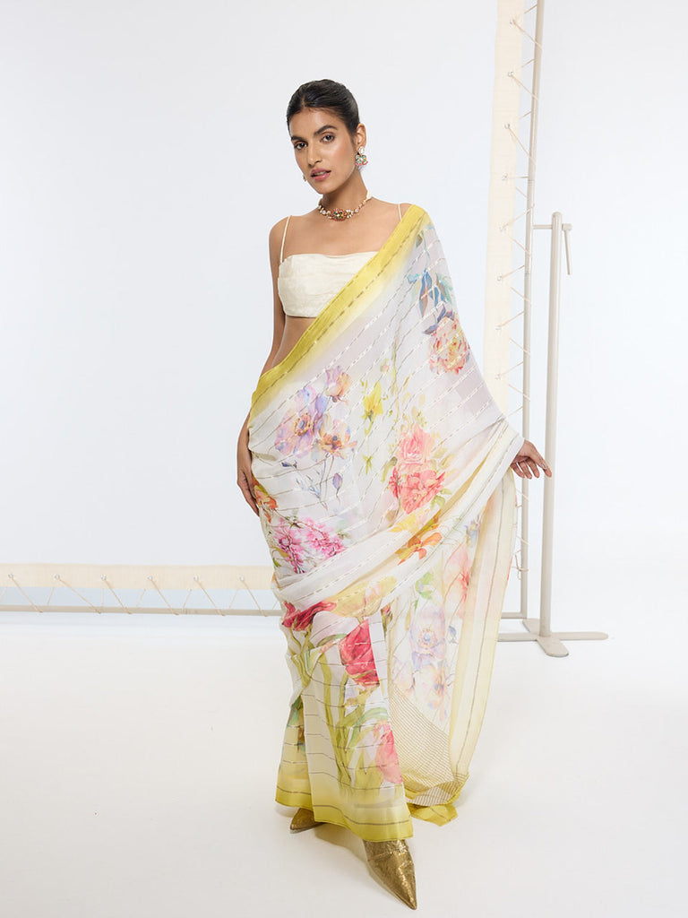 Handwoven Vanilla Cream Printed Saree
