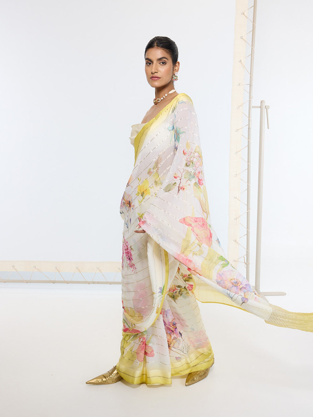 Handwoven Vanilla Cream Printed Saree