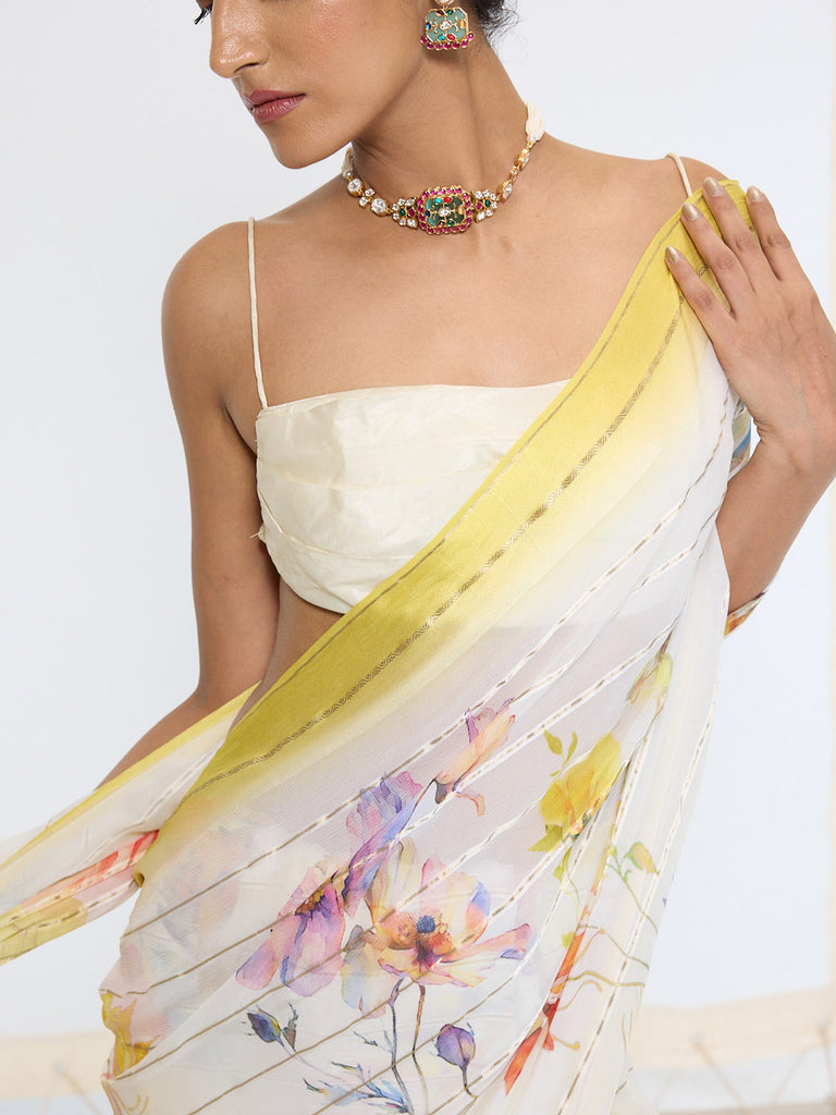 Handwoven Vanilla Cream Printed Saree