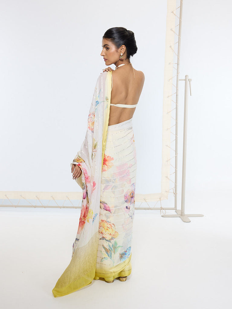 Handwoven Vanilla Cream Printed Saree