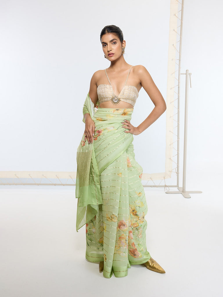 Handwoven Sage Green Printed Saree