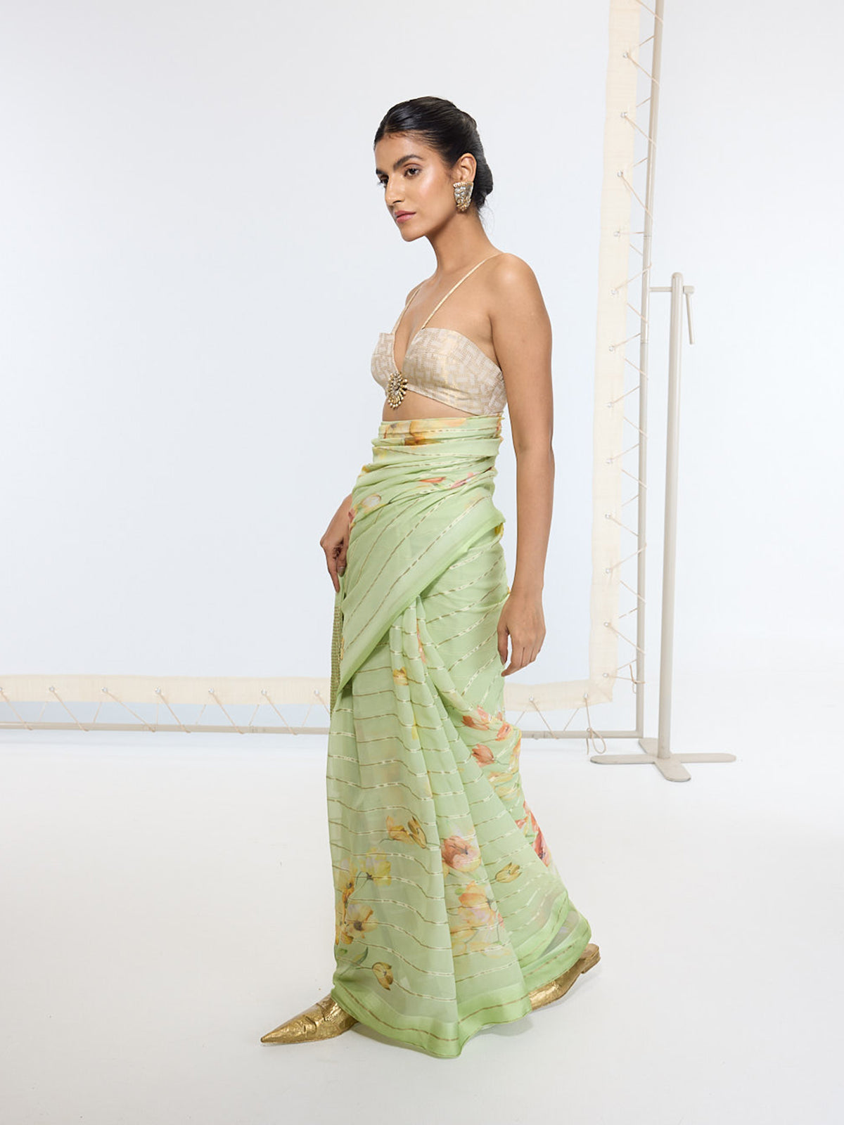 Handwoven Sage Green Printed Saree