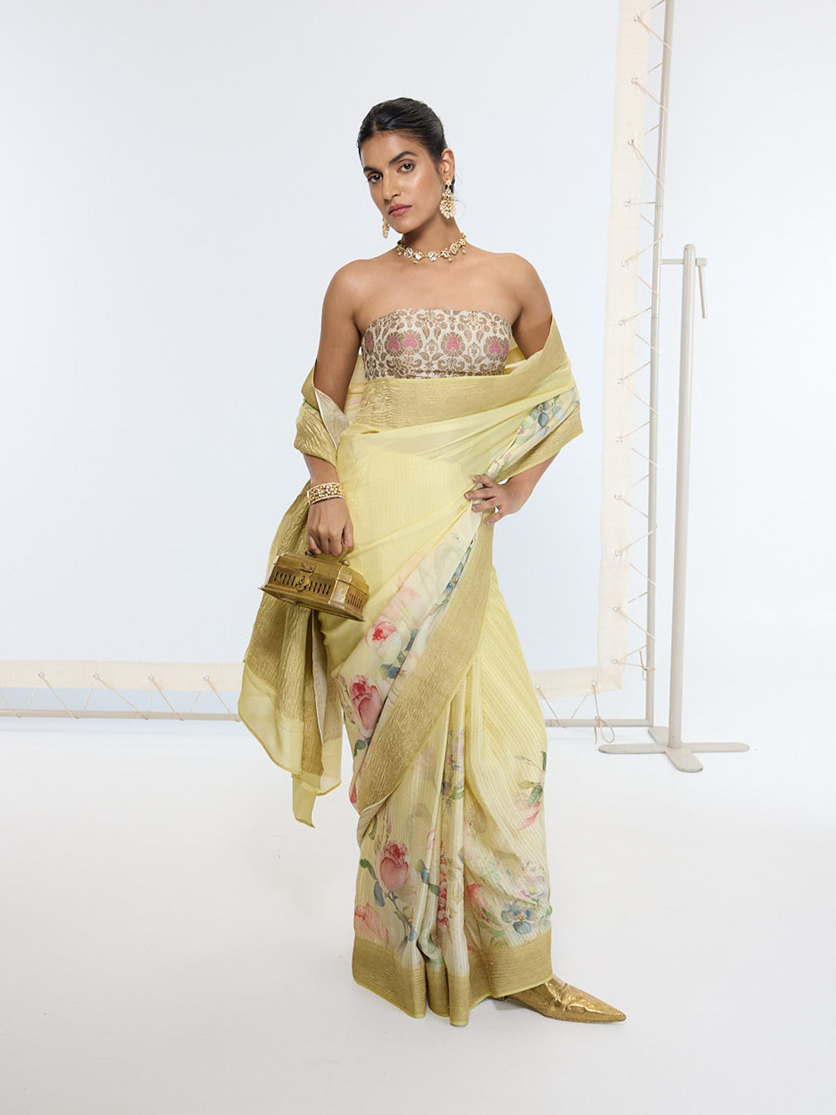 Handwoven Pastel Yellow Printed Saree