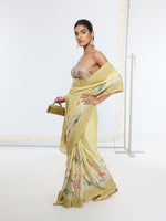 Handwoven Pastel Yellow Printed Saree