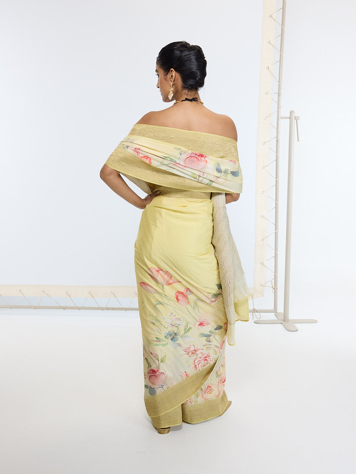 Handwoven Pastel Yellow Printed Saree