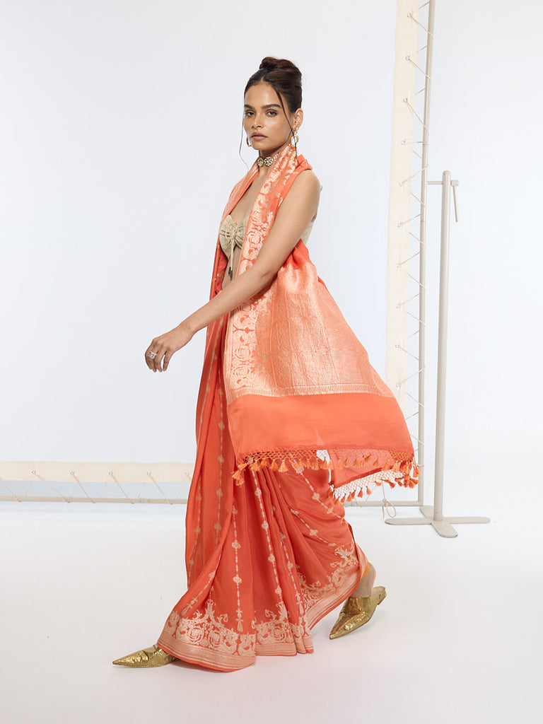 Handwoven Rusty Orange Saree