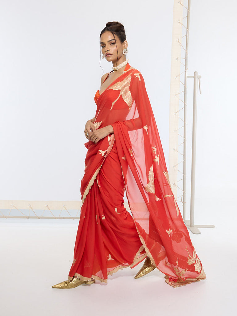Handwoven Ruby Red Saree