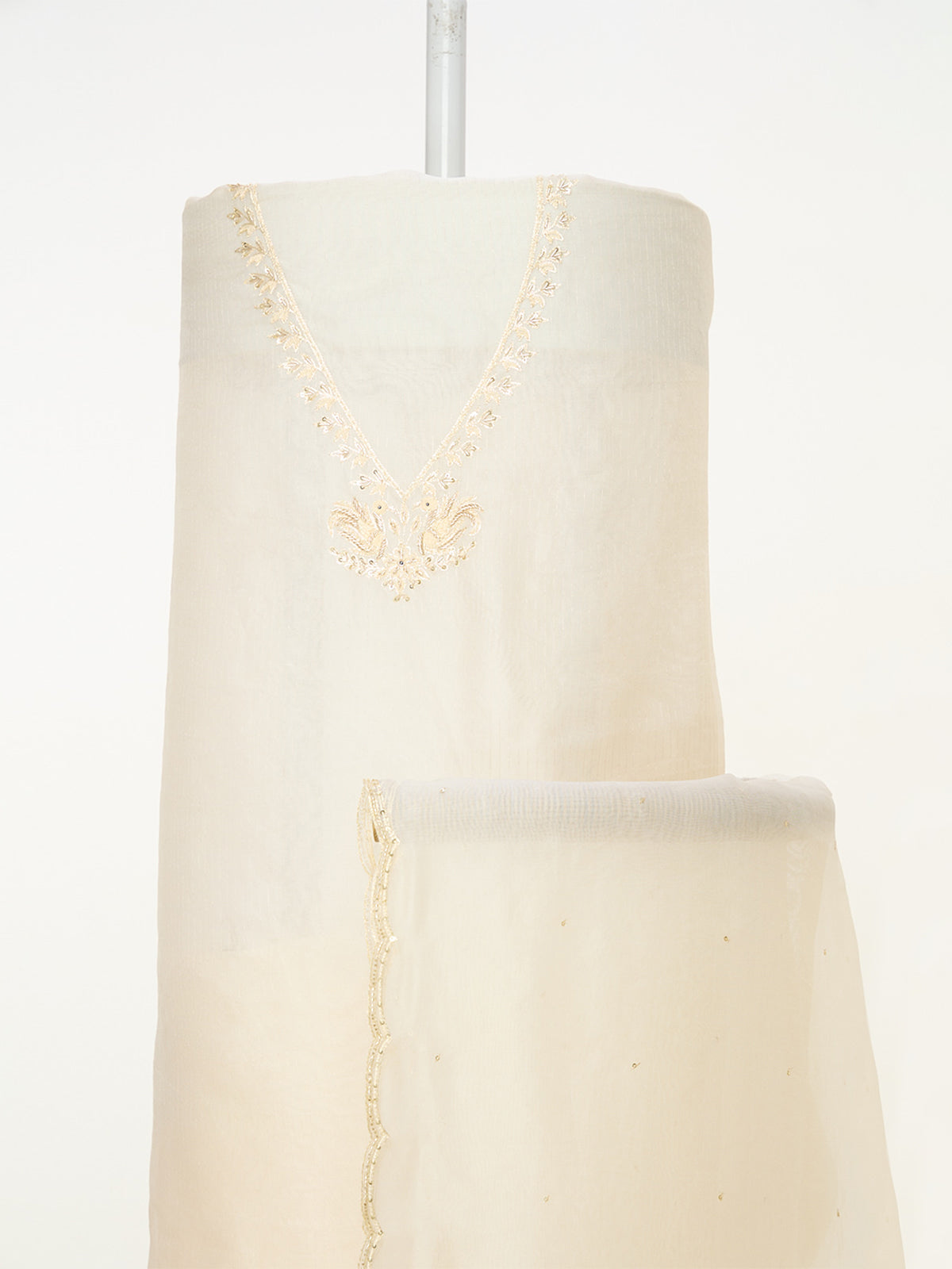 Handwoven Off-White Banarasi Suit Set
