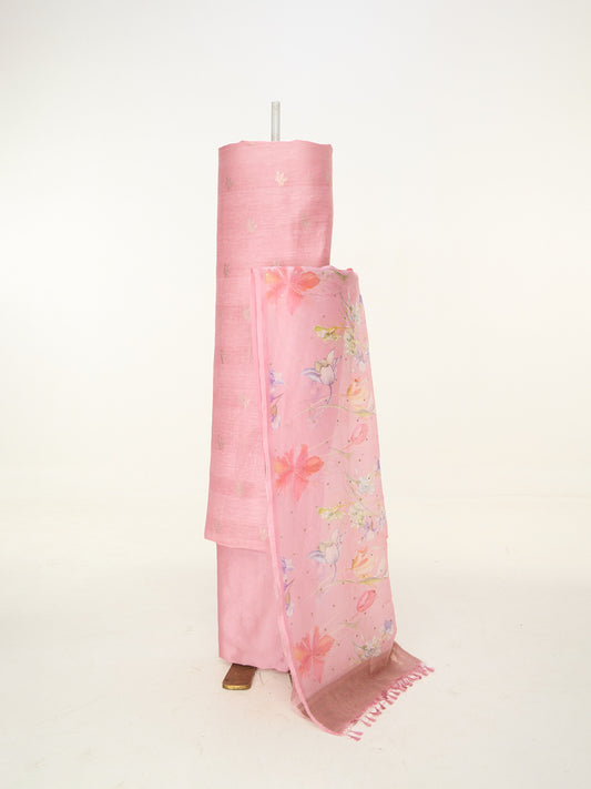 Handwoven Coral Pink Banarasi Suit Set