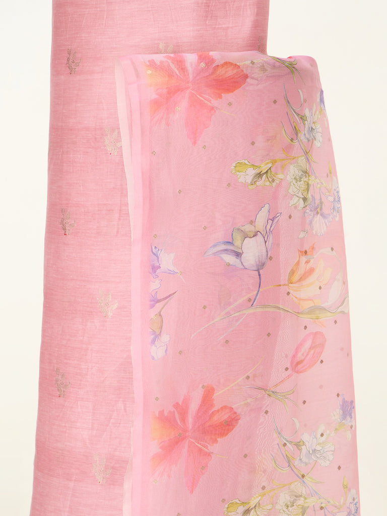 Handwoven Coral Pink Banarasi Suit Set