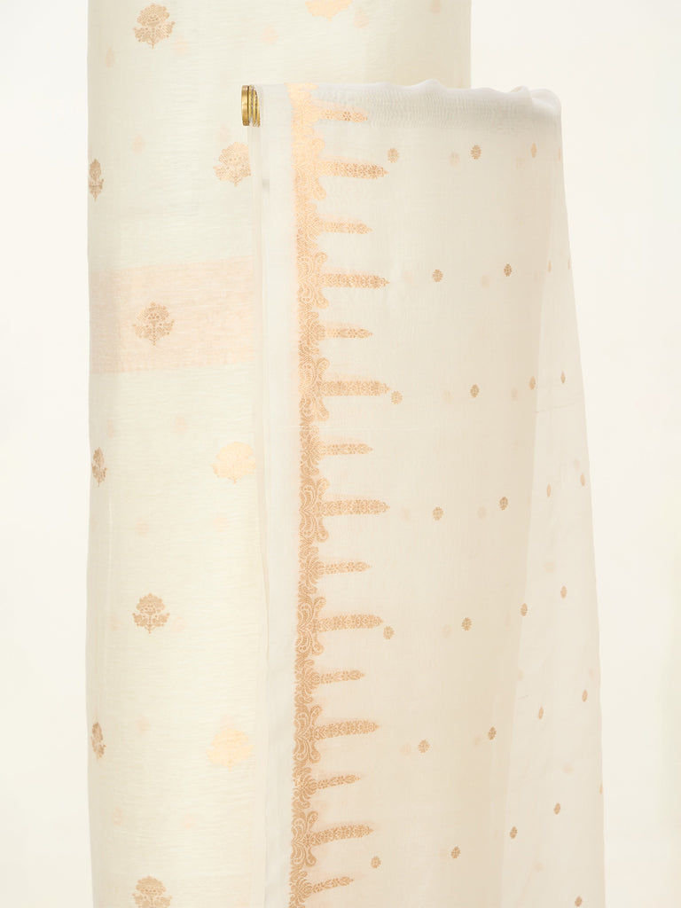 Handwoven Off-White Banarasi Suit Set