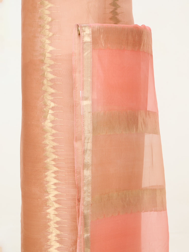 Handwoven Peach Banarasi Suit Set