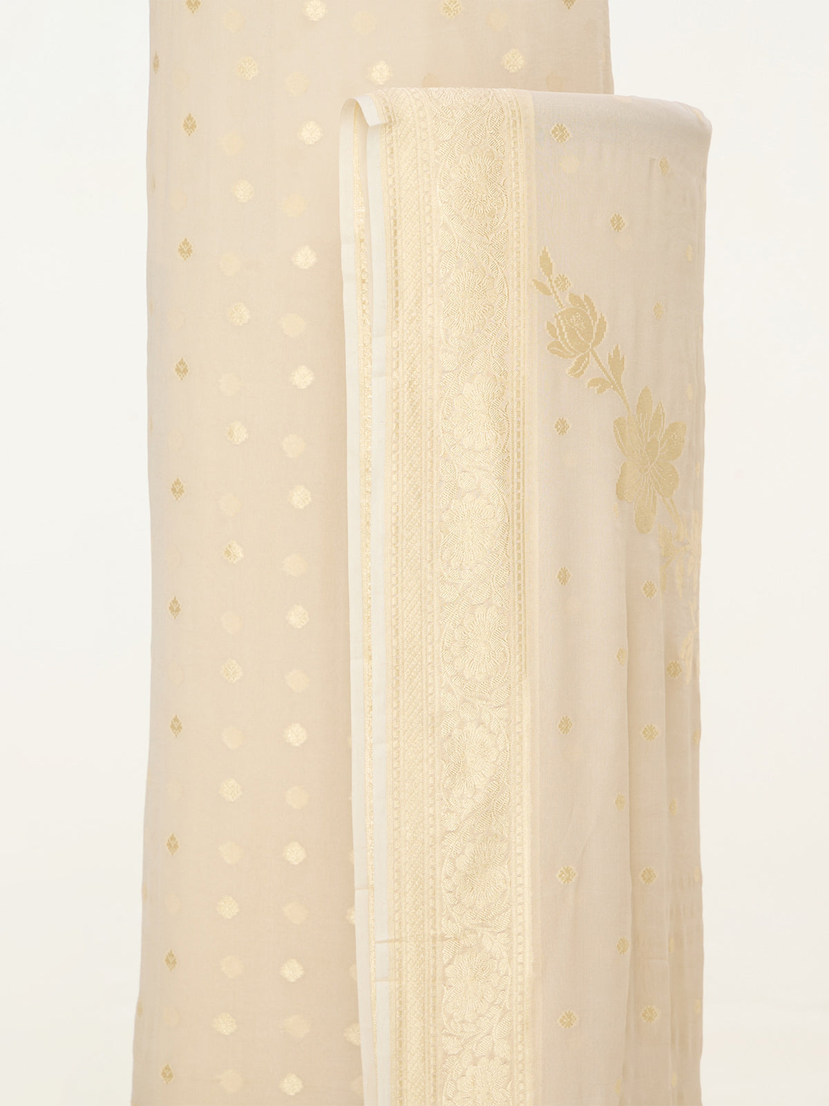 Handwoven Off-White Banarasi Suit Set