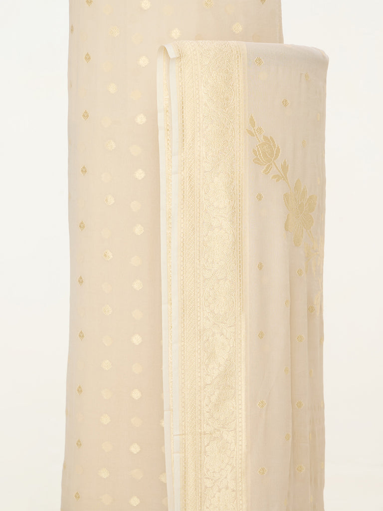 Handwoven Off-White Banarasi Suit Set