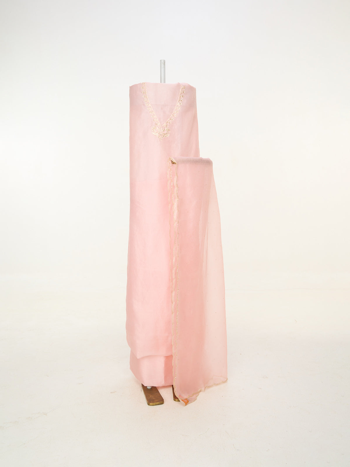 Handwoven Coral Pink Banarasi Suit Set