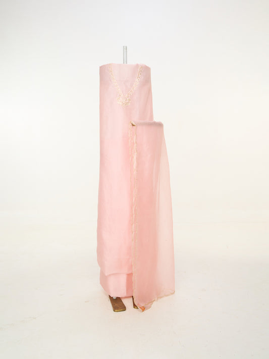 Handwoven Coral Pink Banarasi Suit Set