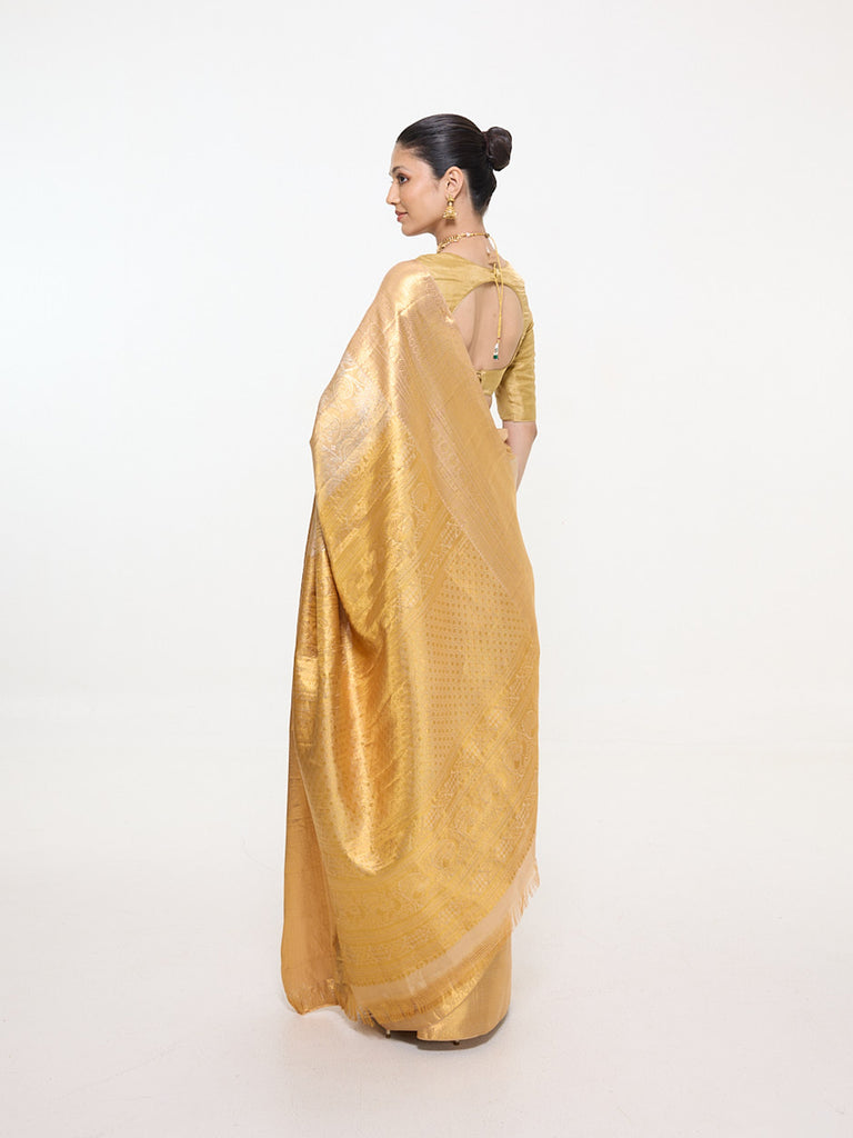 Handwoven Mustard Silk Kanjivaram Saree
