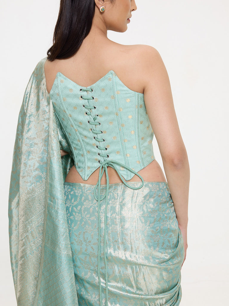 Handwoven Aqua Blue Silk Cutwork Corset