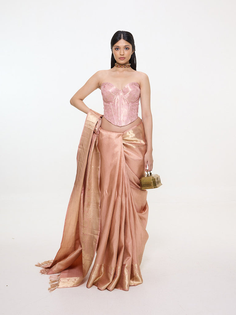 Handwoven Peach Silk Kanjivaram Saree