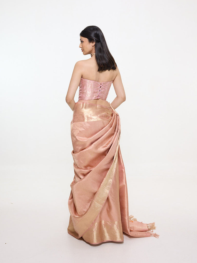 Handwoven Peach Silk Kanjivaram Saree