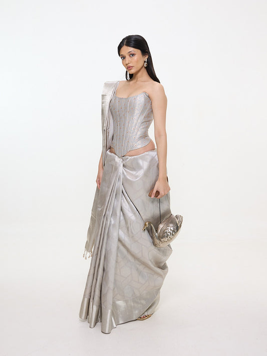 Handwoven Silver Silk Kanjivaram Saree